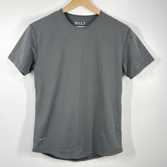 BYLT Drop Cut LUX T-Shirt Gray Dot Pattern Short Sleeve Cotton Blend‎  Medium - Picture 1 of 9
